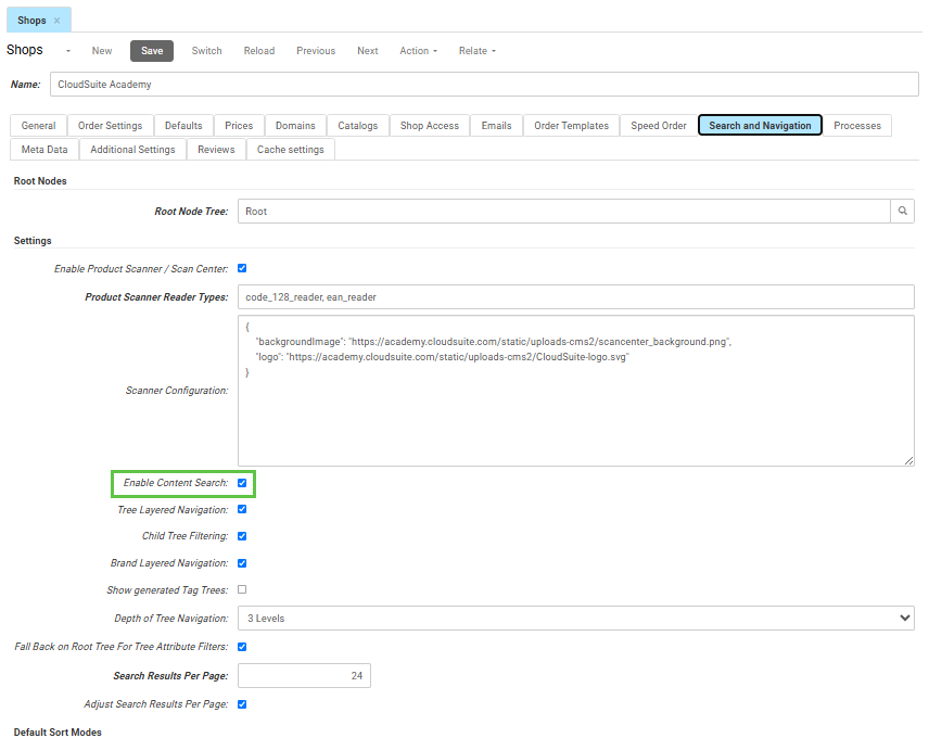 Enable Search Content