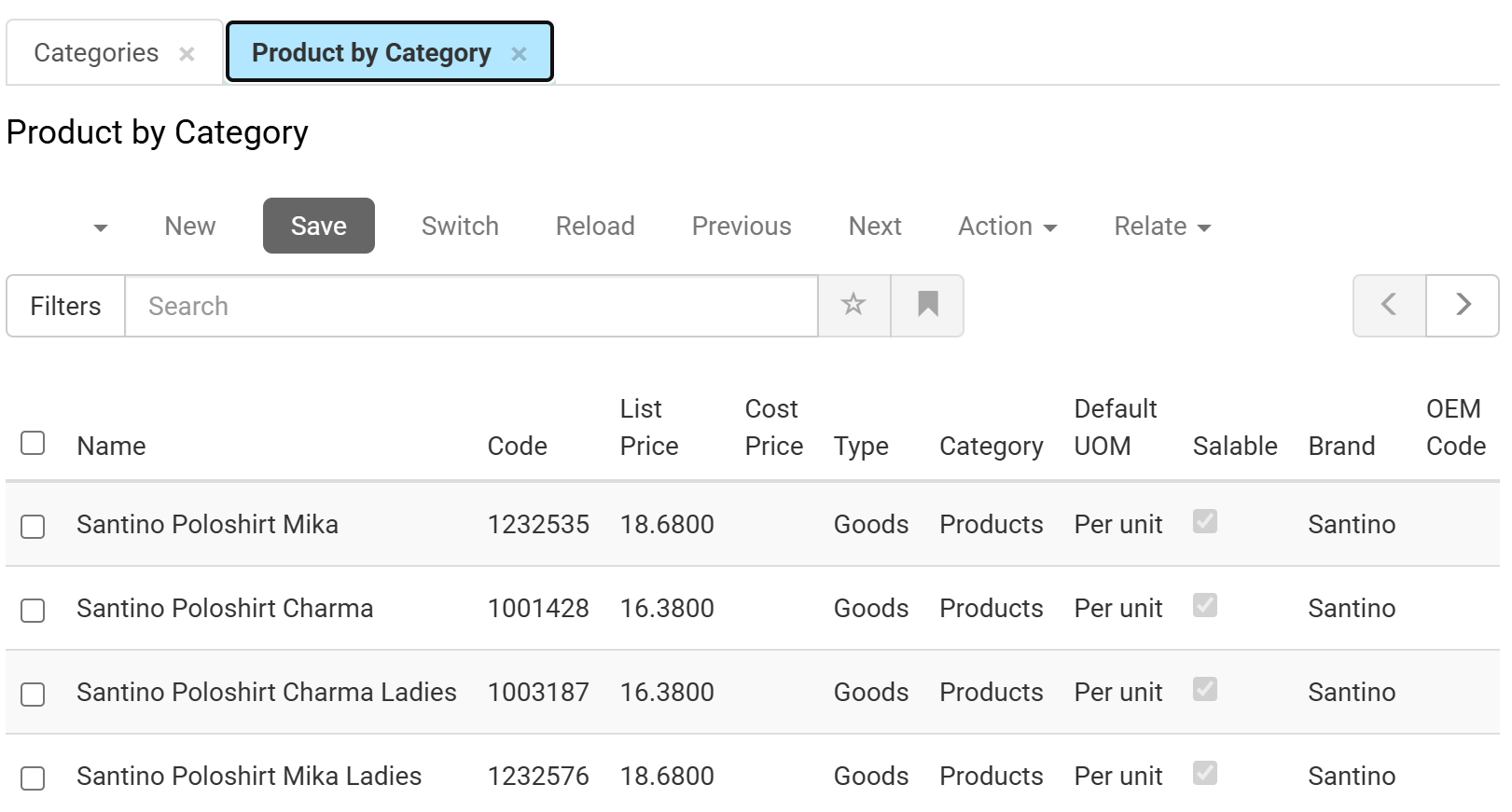 Product by category