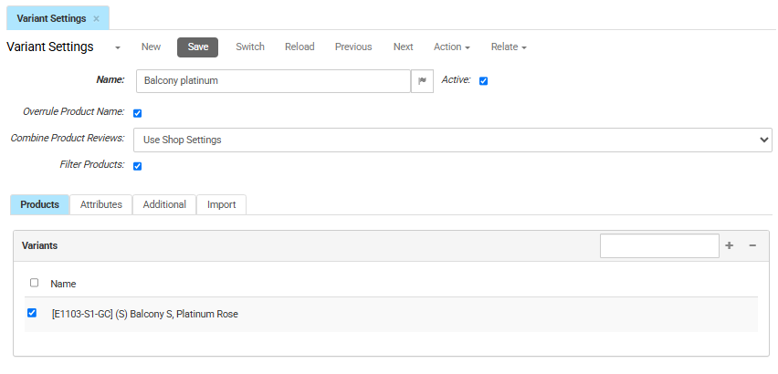 Variant settings
