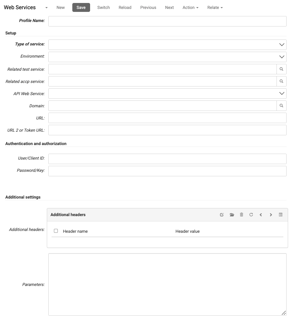 Web Service Profile Configuration Screen