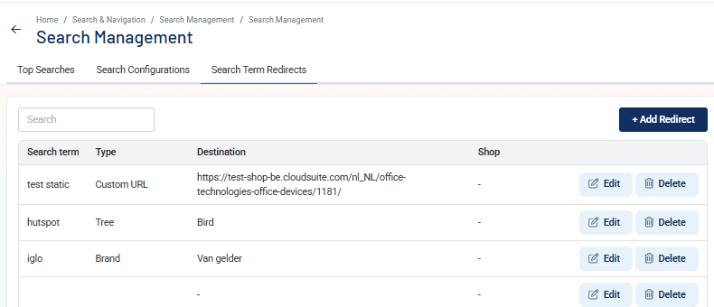 Search term redirects