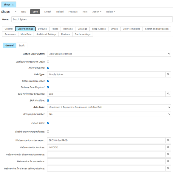 Order settings general