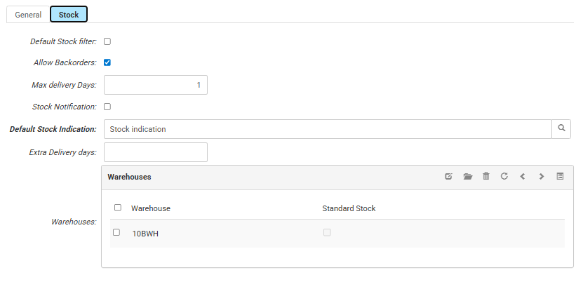 Order settings stock