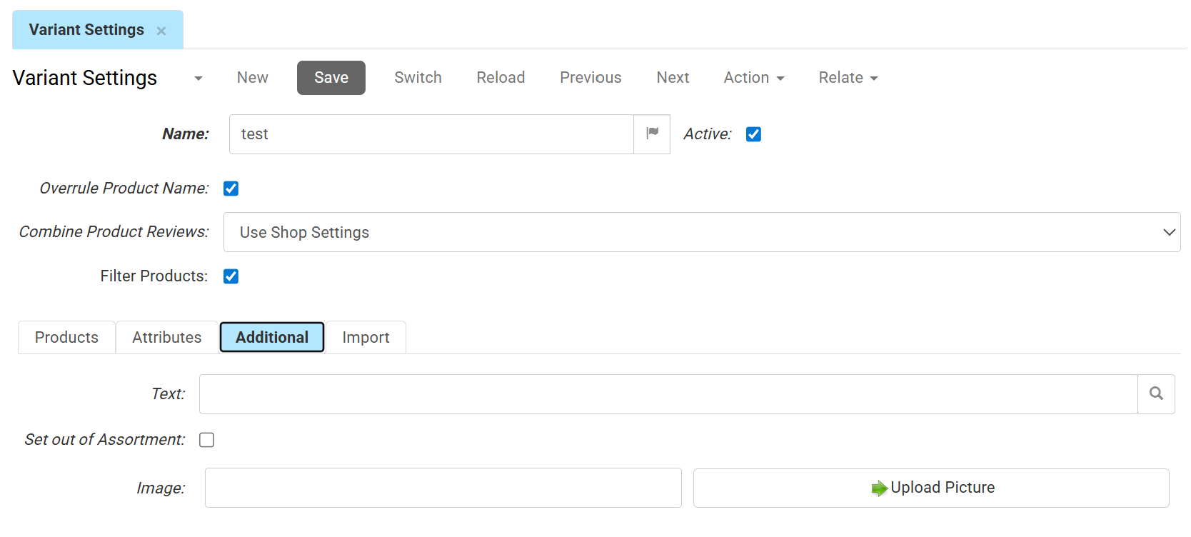 Variant Settings Additional