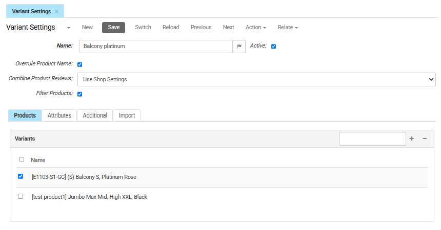 Variant Settings Attributes Based