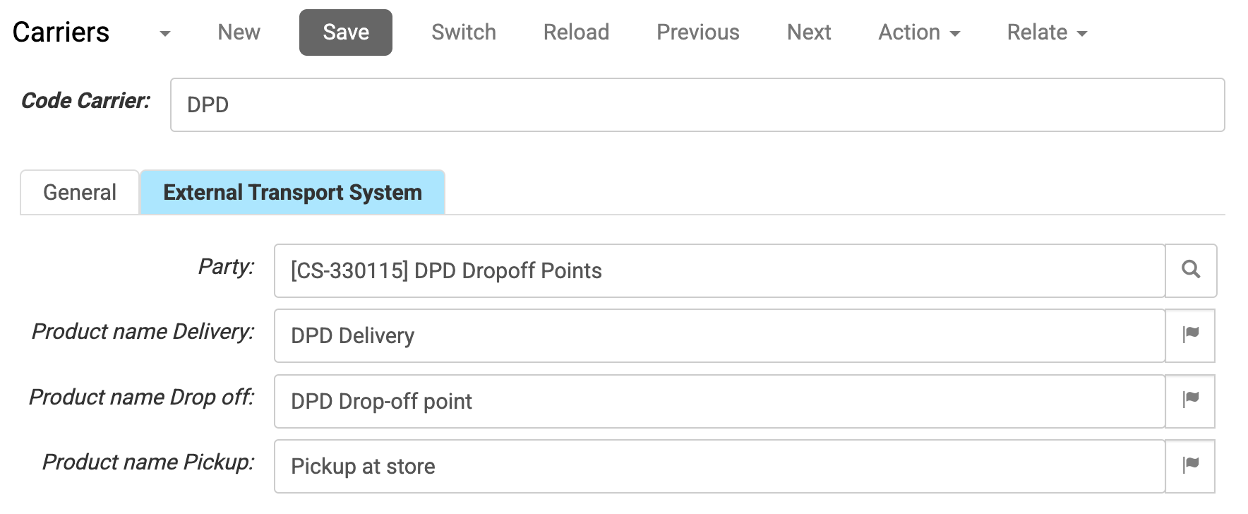 Image of External Transport System Tab